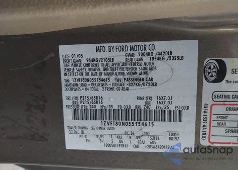 2005 Ford Mustang V6 Deluxe/V6 Premium из США, поврежденный, VIN 1ZVFT80N055154615